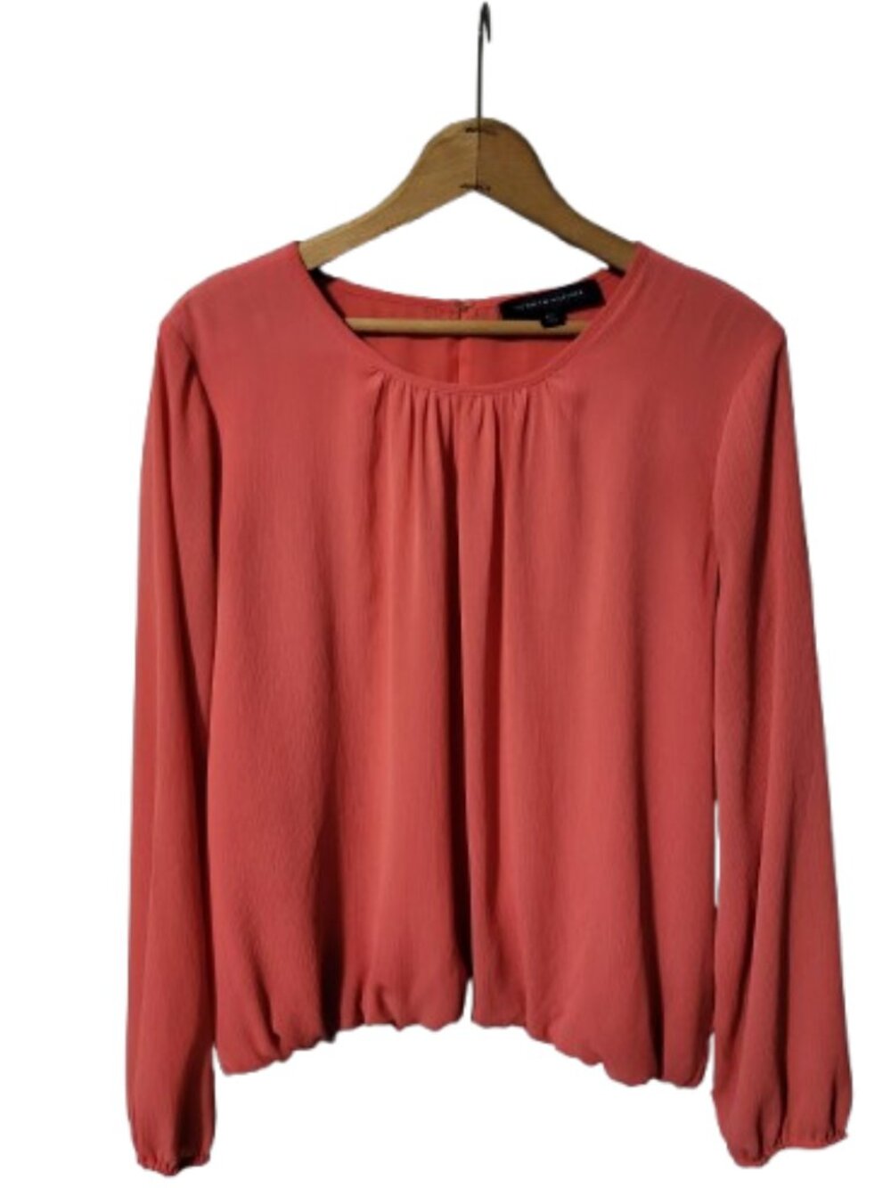 Tommy Hilfiger Coral Pleated Blouson Hem Long Sleeve Blouse L